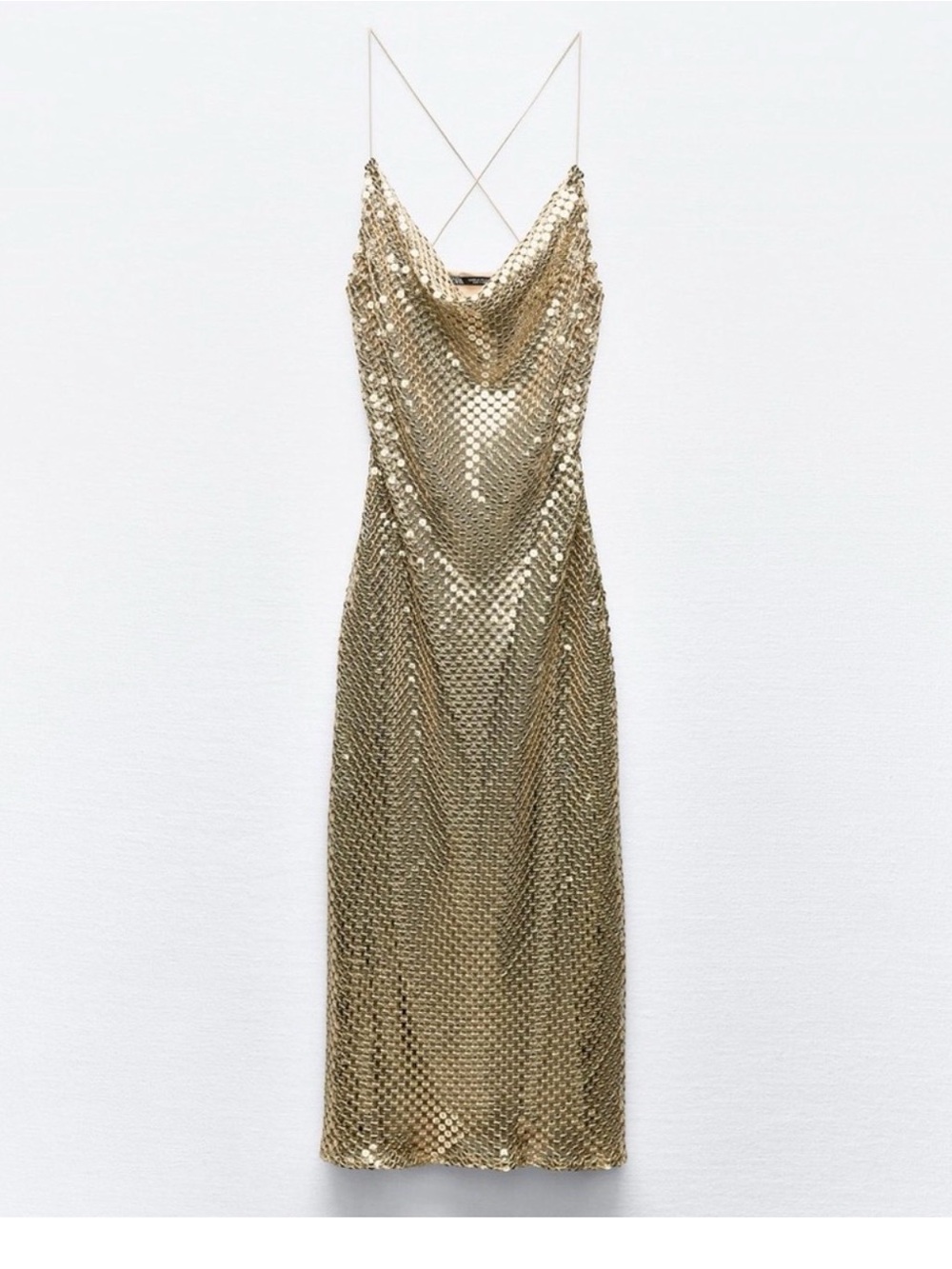 Zara Metallic Gold Chainmail Slip Maxi Dress